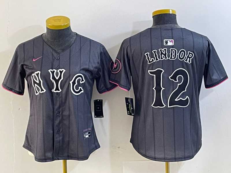 Womens New York Mets #12 Francisco Lindor Grey 2024 City Connect Cool Base Stitched Jersey->mlb womens jerseys->MLB Jersey